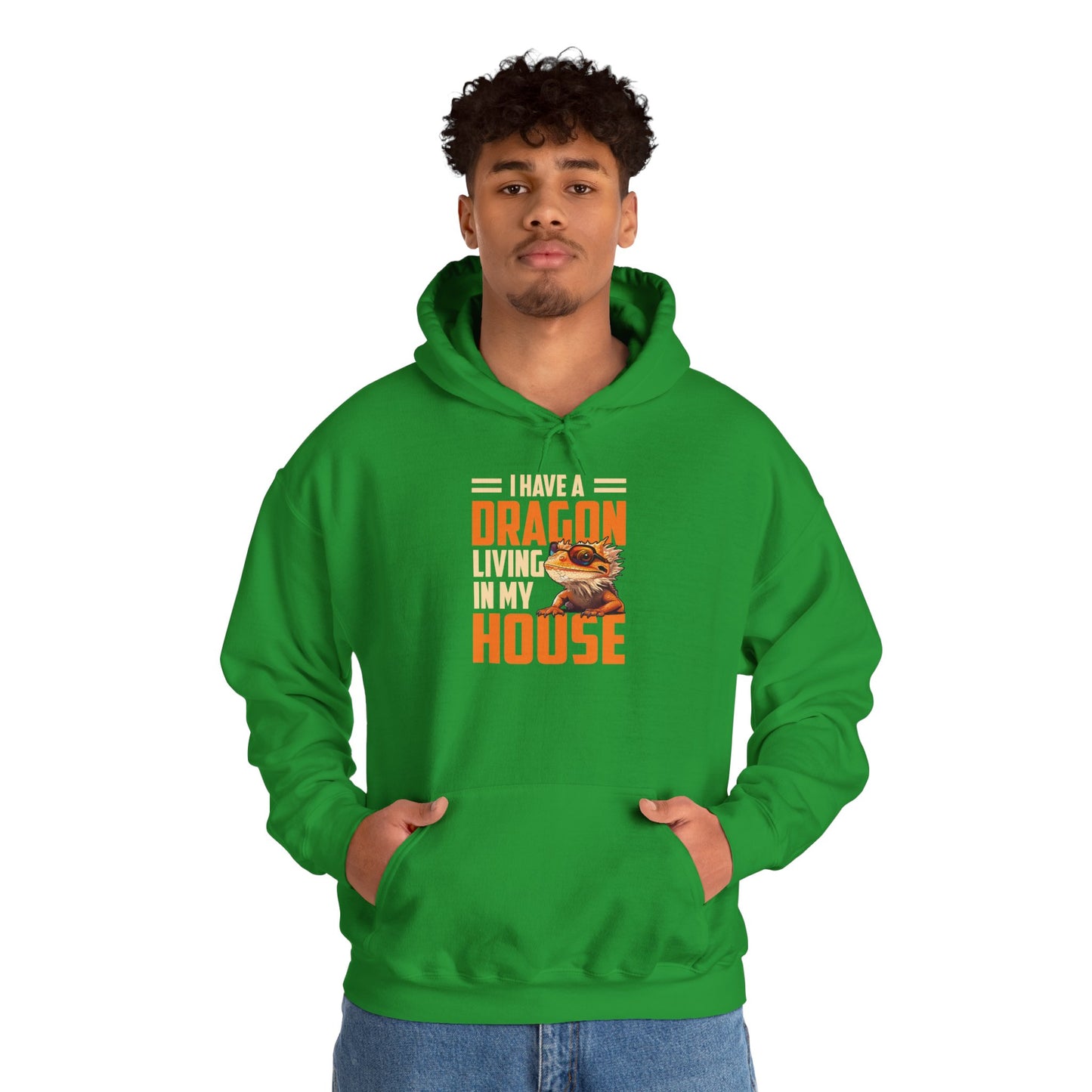 "Dragon Living In My House" Unisex Hooded Sweatshirt with Bold Print - Great for Reptile Lovers