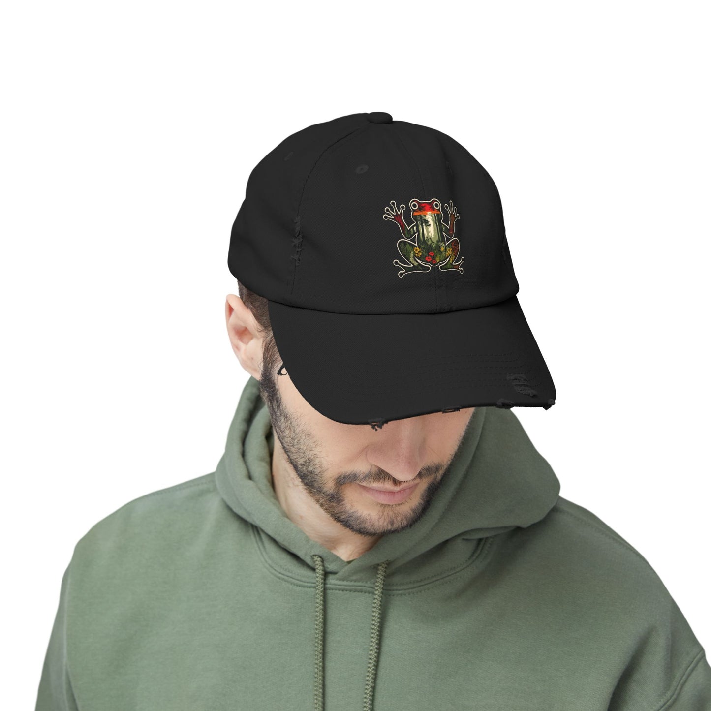 Forest Frog Unisex Distressed Cap - Casual Streetwear Hat for Everyday Use - Great for Reptile Lovers