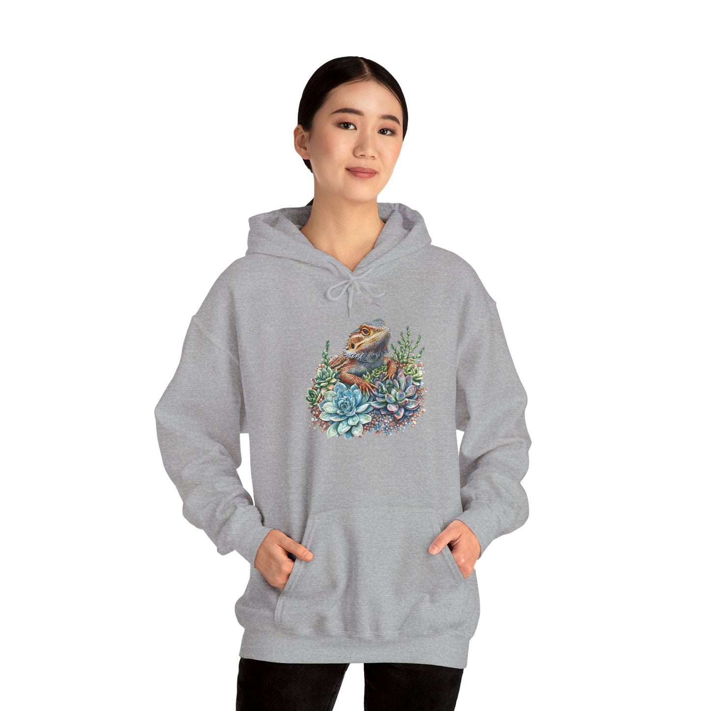 Beardie in the Succulents Unisex Hooded Sweatshirt with Bold Print - Great for Reptile Lovers