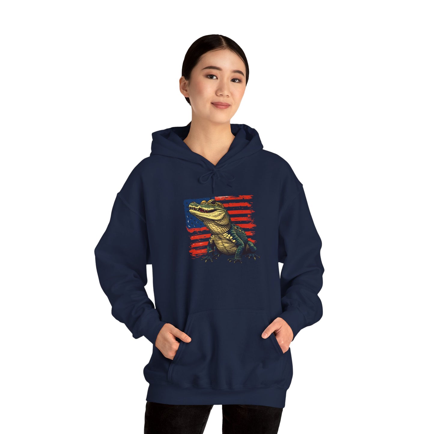 Flag Gator Cozy Unisex Hooded Sweatshirt with Bold Print - Great for Reptile Lovers