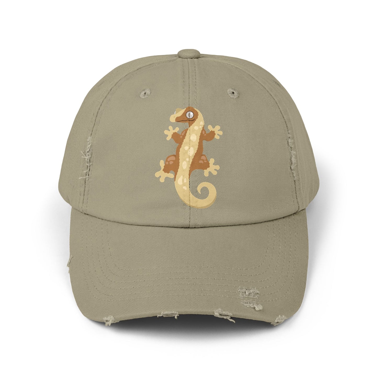 Crested Gecko Unisex Distressed Cap - Casual Streetwear Hat for Everyday Use - Great for Reptile Lovers