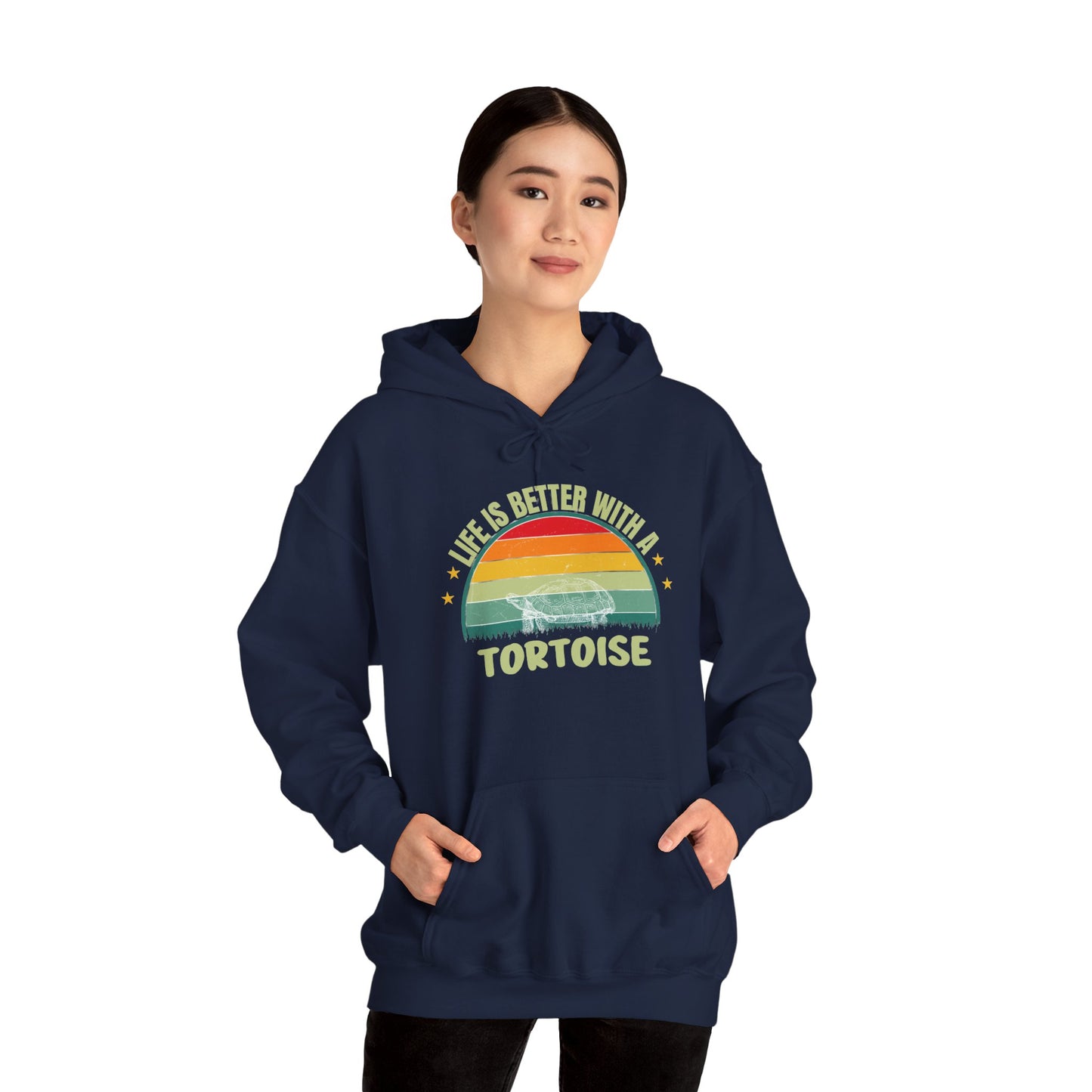 "Life is Better with a Tortoise" Unisex Hooded Sweatshirt with Bold Print - Great for Reptile Lovers