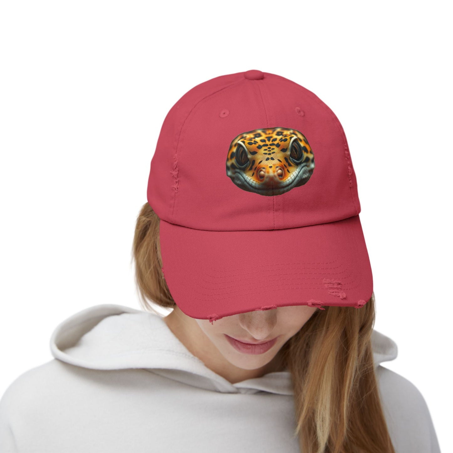 Leopard Gecko Unisex Distressed Cap - Casual Streetwear Hat for Everyday Use - Great for Reptile Lovers