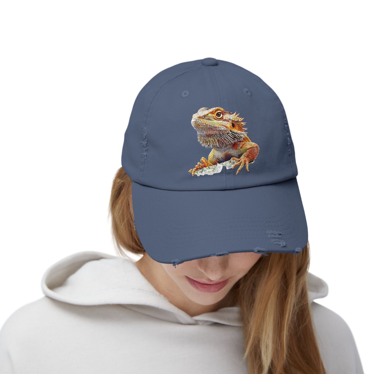 Bearded Dragon Unisex Distressed Cap - Casual Streetwear Hat for Everyday Use - Great for Reptile Lovers
