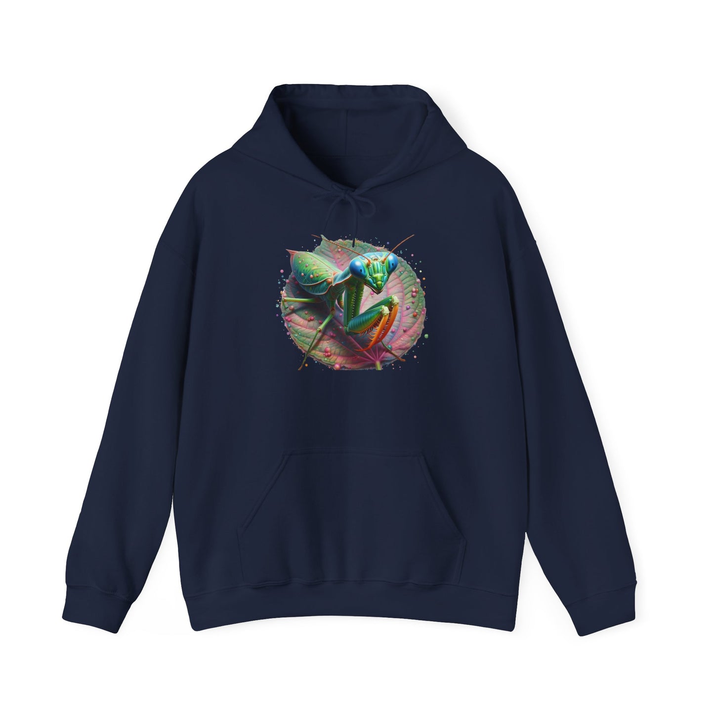 Mantis on a Leaf Unisex Hooded Sweatshirt with Bold Print - Great for Insect Lovers